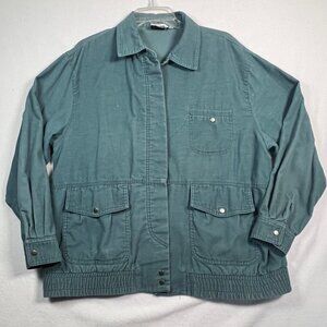 Made in USA 80s Corduroy Jacket Size10 Sea Foam Blue‎ Light Teal Button Front